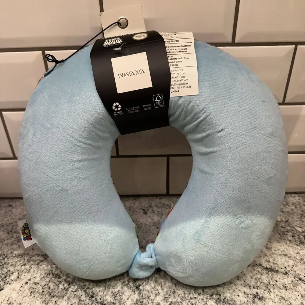 Super Mario Neck Pillow Memory Foam Travel Adult Kids Button New Nintendo‎